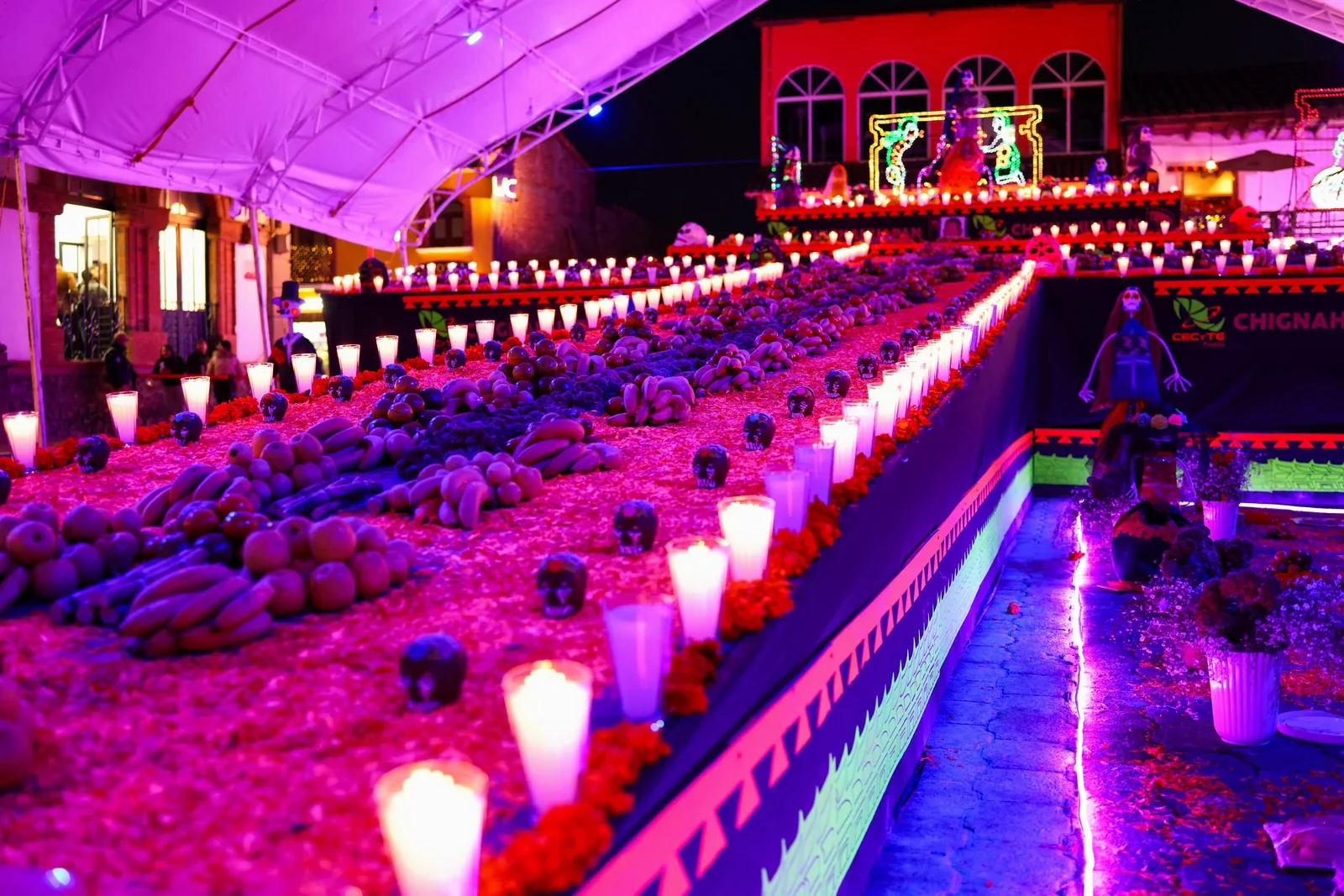 La Ofrenda de las Mil Luces encendida en la noche